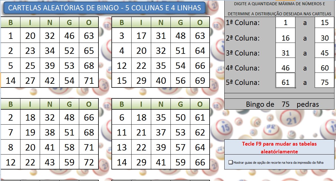 Gerador De Cartelas De Bingo Em Pdf To Excel